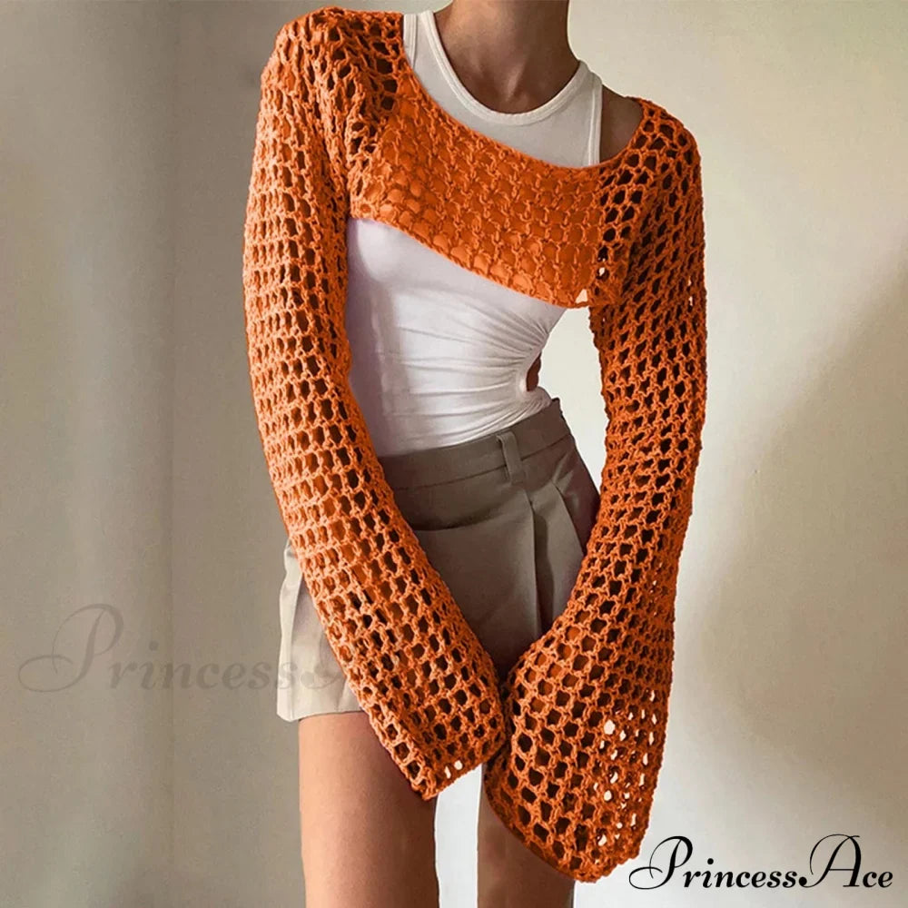 Summer Long Sleeve Smock Knitted Crop Top
