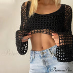 Summer Long Sleeve Smock Knitted Crop Top