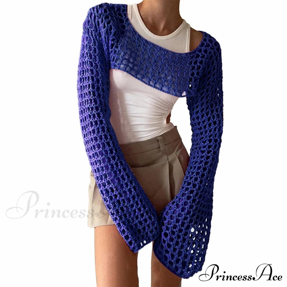 Summer Long Sleeve Smock Knitted Crop Top