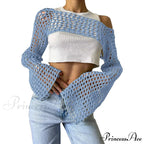 Summer Long Sleeve Smock Knitted Crop Top