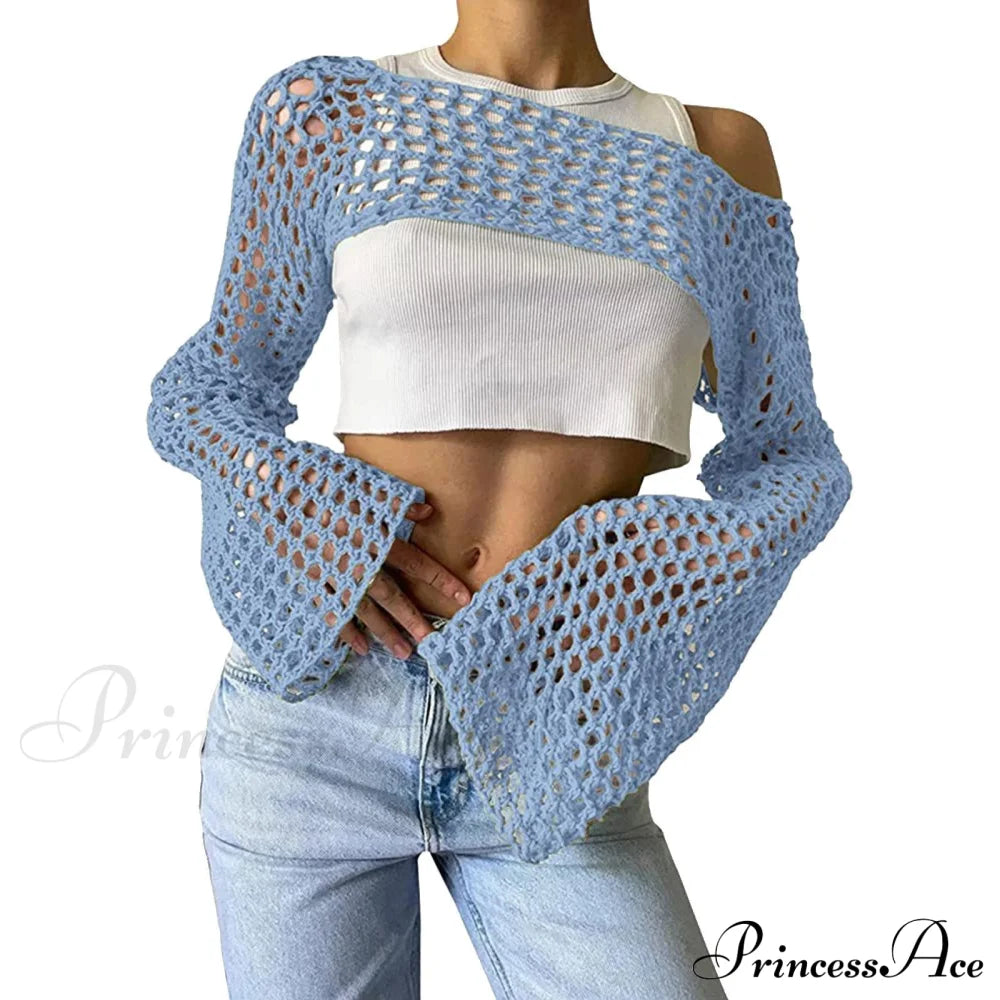 Summer Long Sleeve Smock Knitted Crop Top