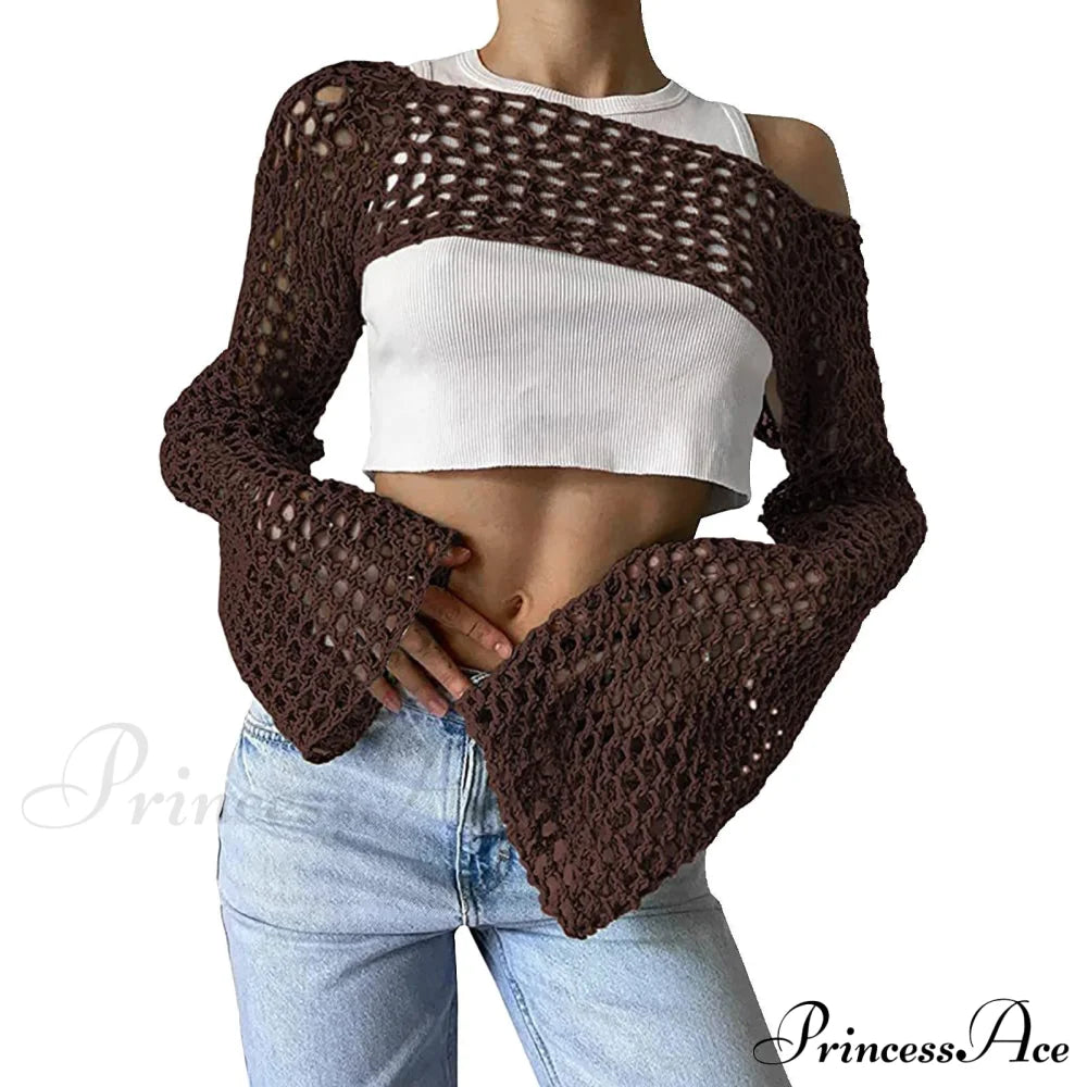 Summer Long Sleeve Smock Knitted Crop Top