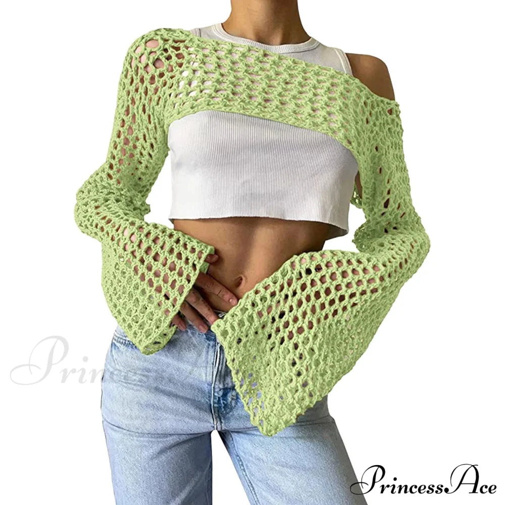 Summer Long Sleeve Smock Knitted Crop Top