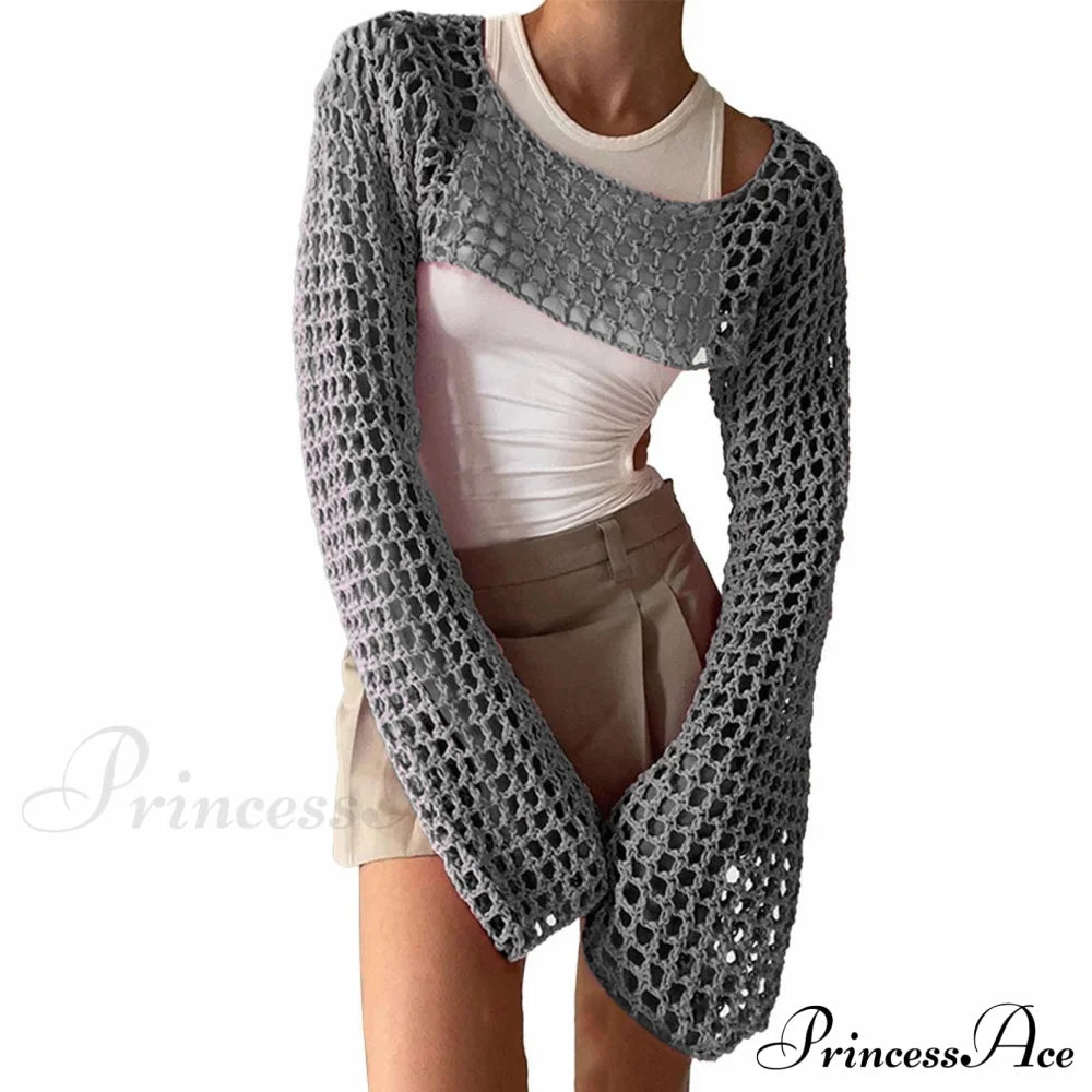 Summer Long Sleeve Smock Knitted Crop Top