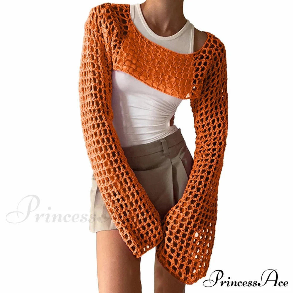 Summer Long Sleeve Smock Knitted Crop Top