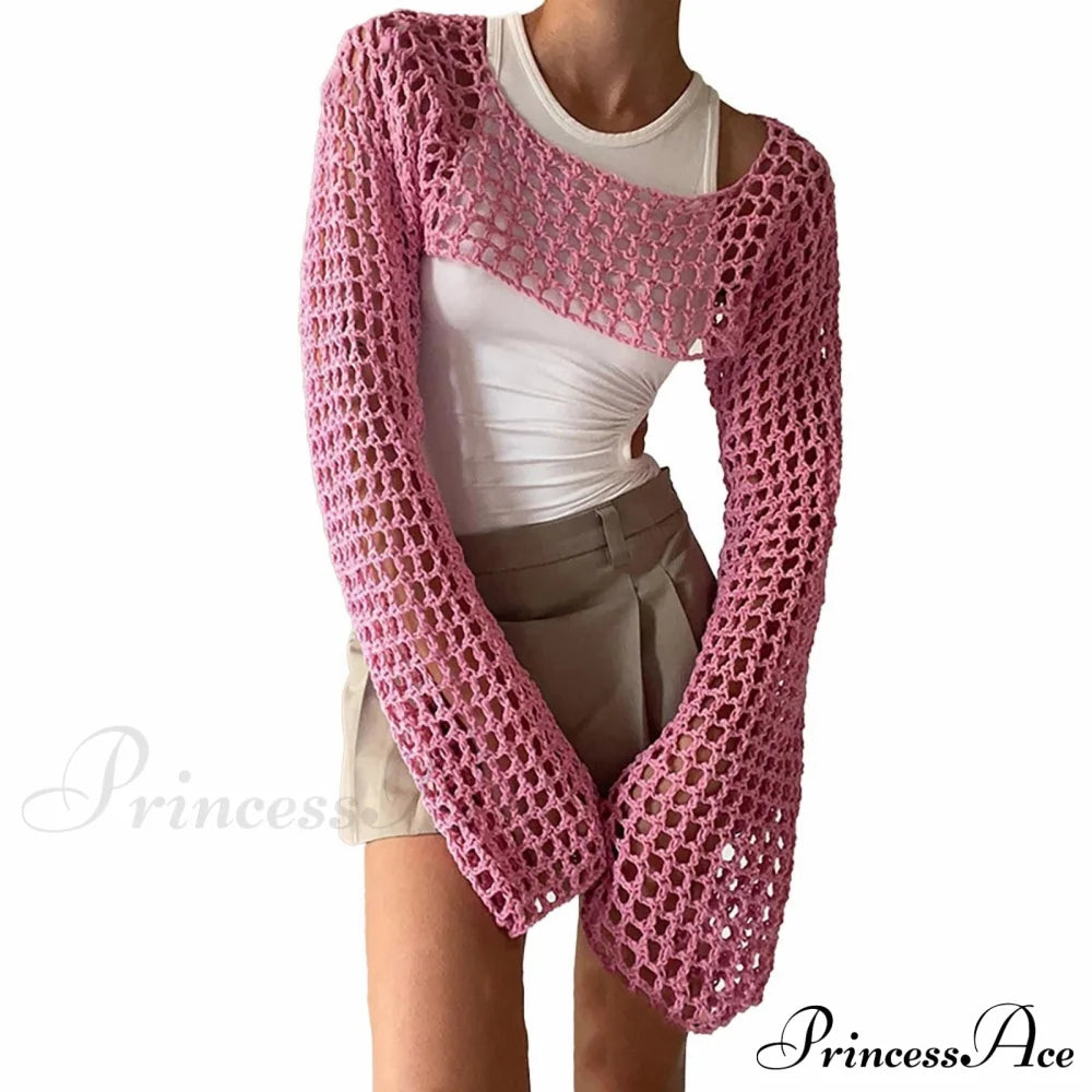Summer Long Sleeve Smock Knitted Crop Top