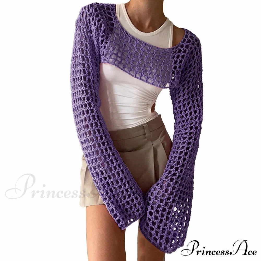 Summer Long Sleeve Smock Knitted Crop Top