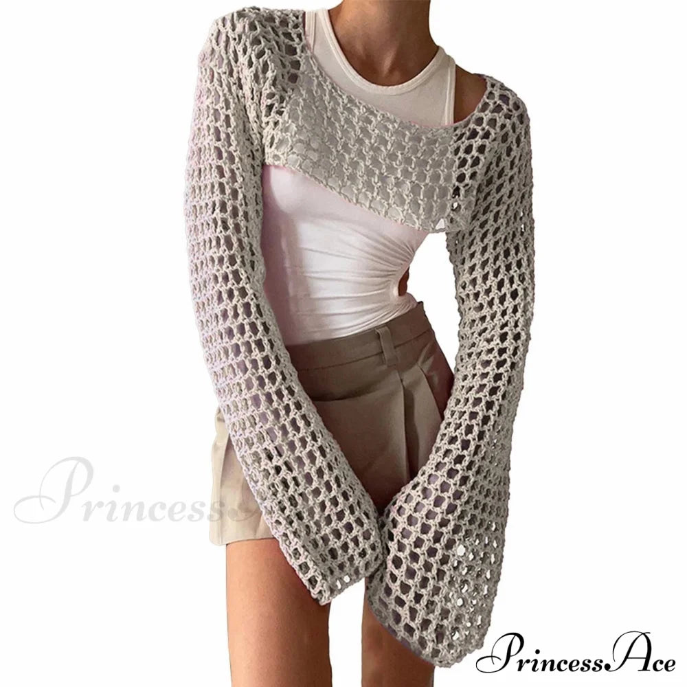 Summer Long Sleeve Smock Knitted Crop Top