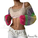 Summer Long Sleeve Smock Knitted Crop Top