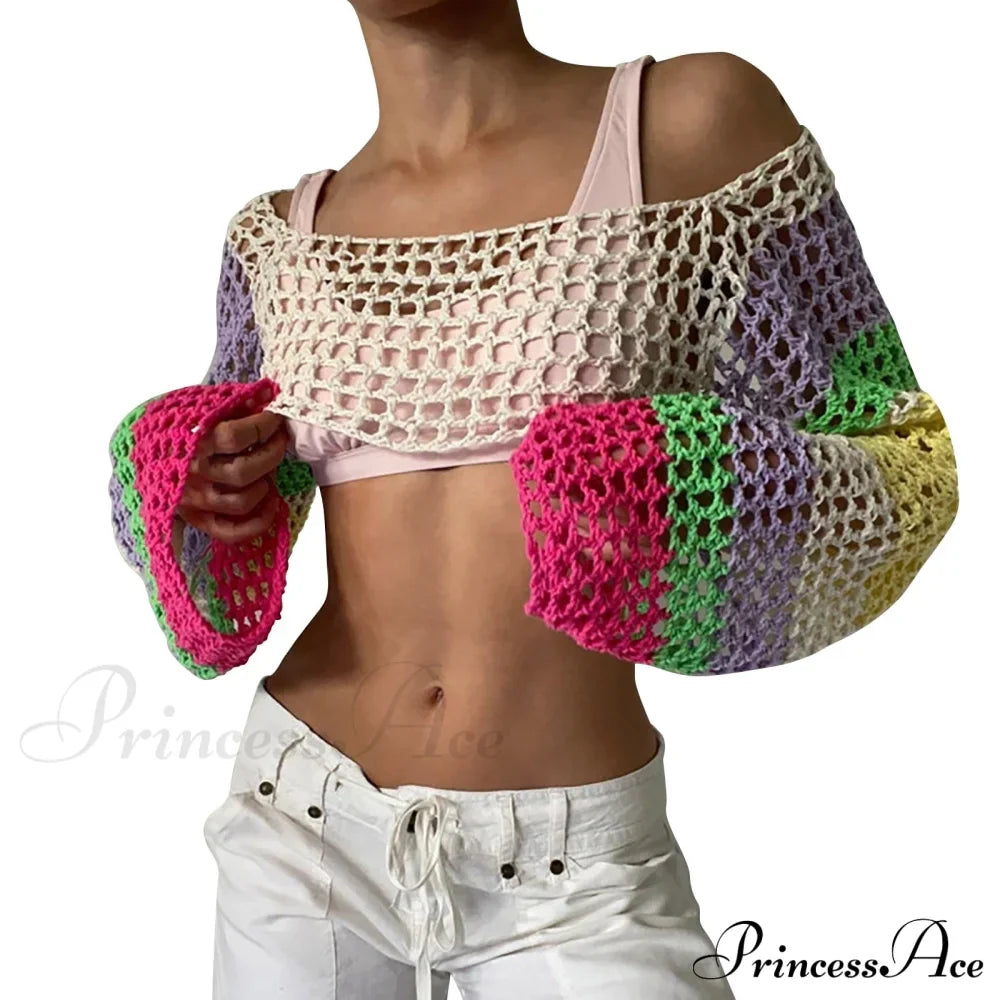 Summer Long Sleeve Smock Knitted Crop Top