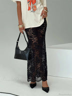 Summer Sheer Lace Floral Long Skirt Y2K Party