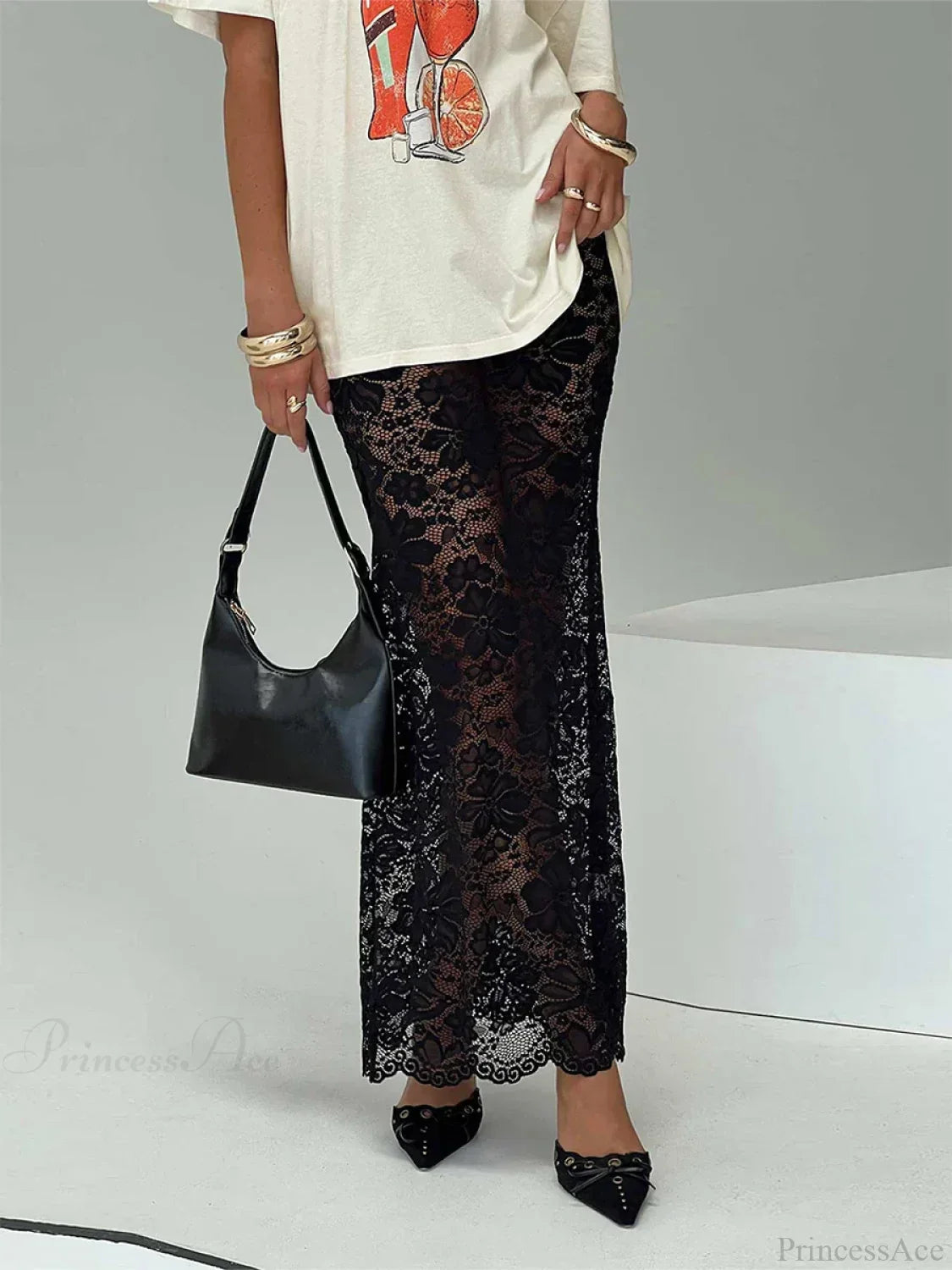 Summer Sheer Lace Floral Long Skirt Y2K Party