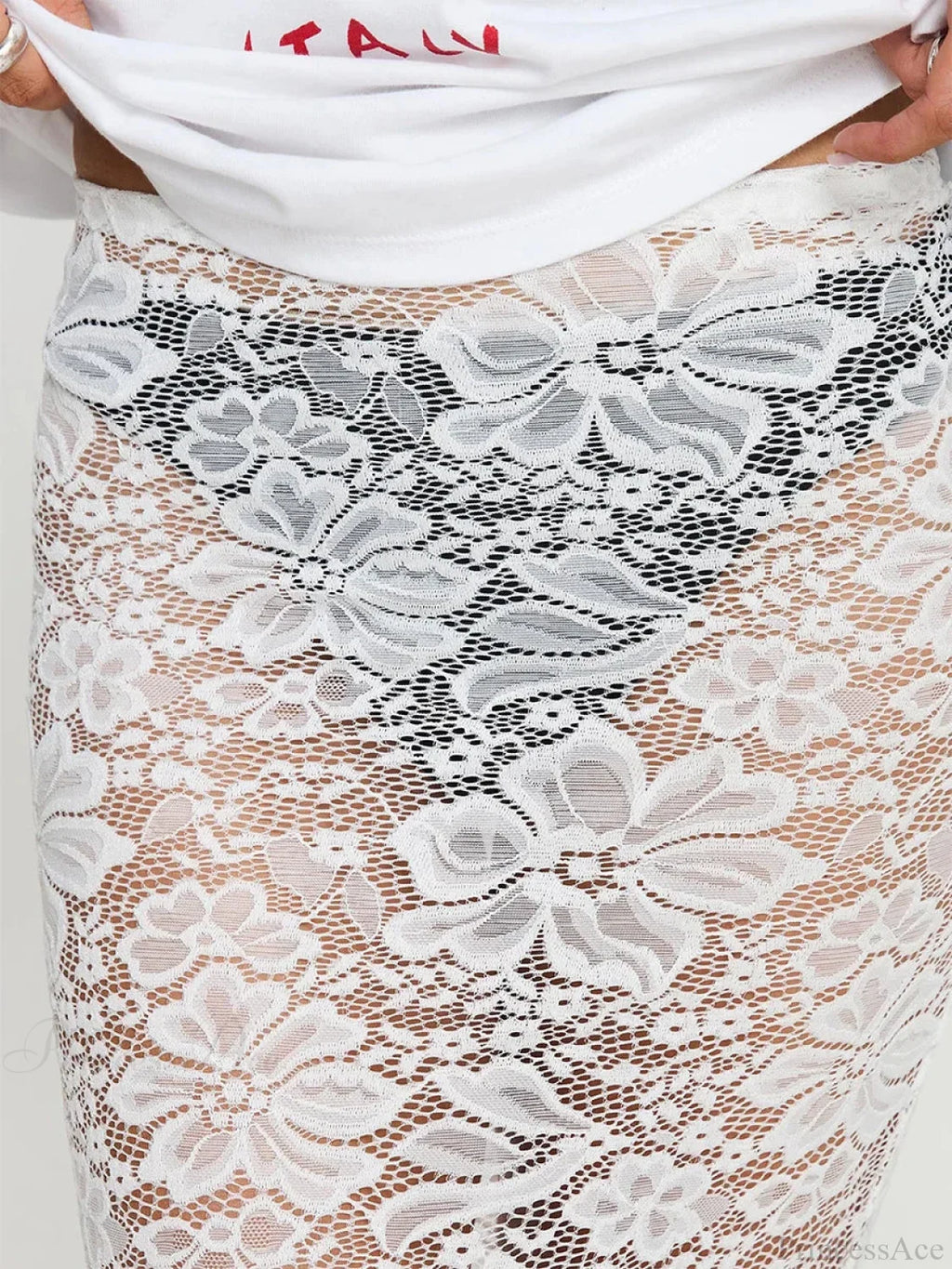 Summer Sheer Lace Floral Long Skirt Y2K Party