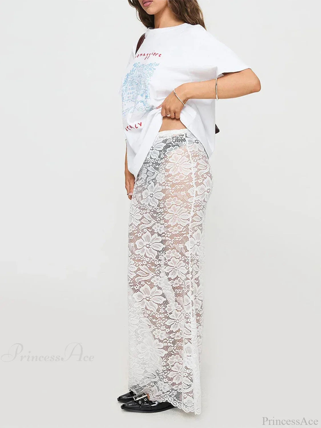 Summer Sheer Lace Floral Long Skirt Y2K Party