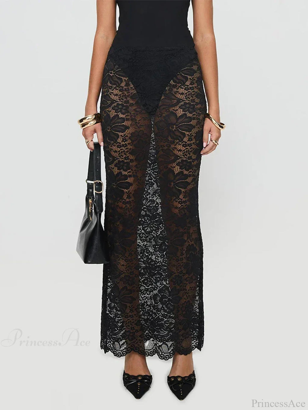 Summer Sheer Lace Floral Long Skirt Y2K Party