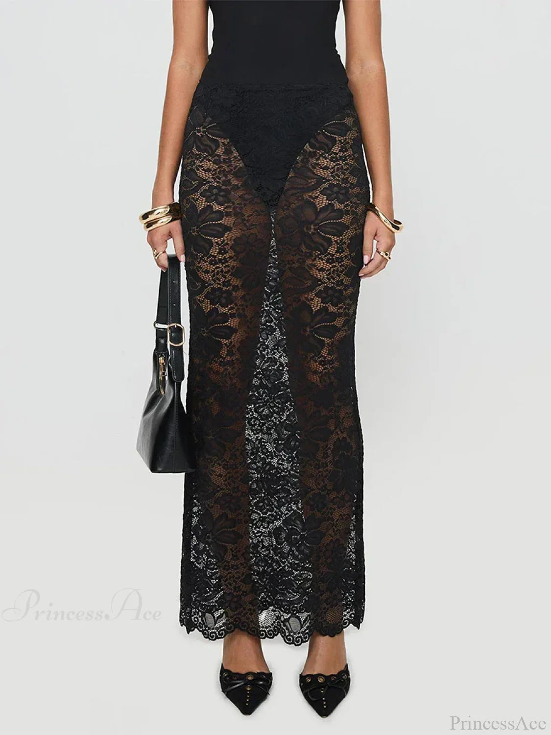 Summer Sheer Lace Floral Long Skirt Y2K Party