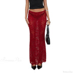 Summer Sheer Lace Floral Long Skirt Y2K Party