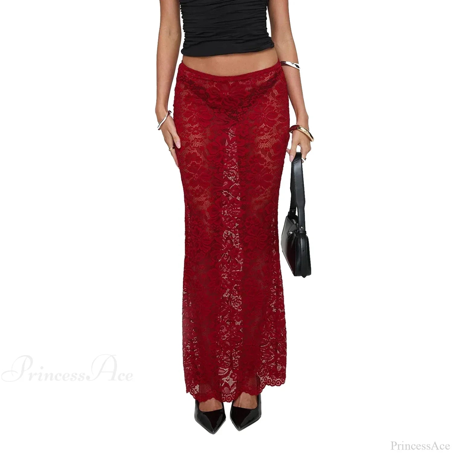 Summer Sheer Lace Floral Long Skirt Y2K Party
