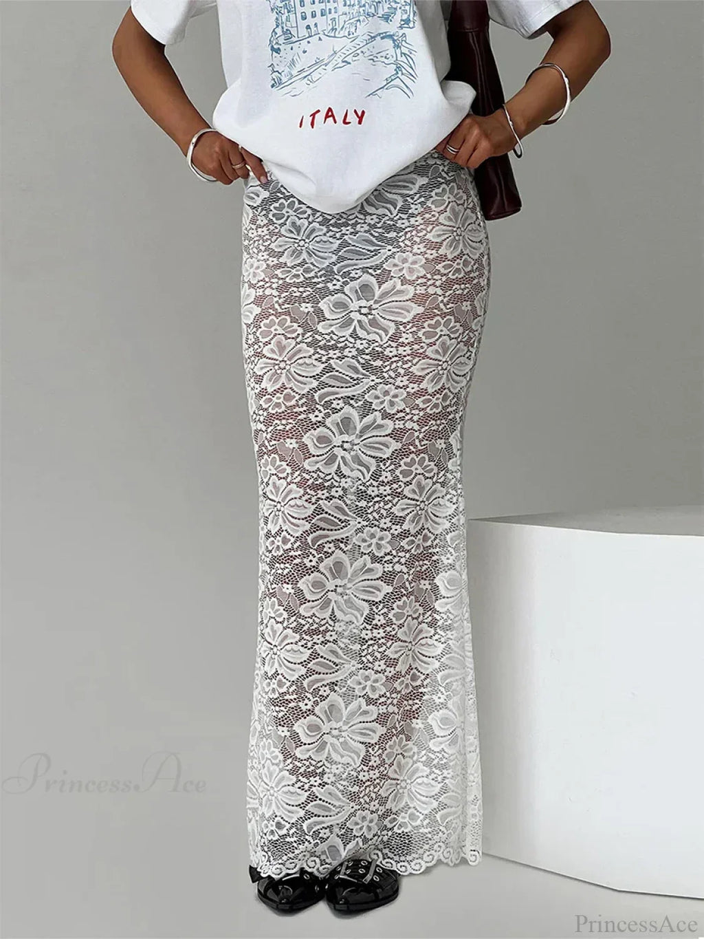 Summer Sheer Lace Floral Long Skirt Y2K Party