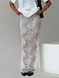Summer Sheer Lace Floral Long Skirt Y2K Party