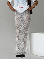 Summer Sheer Lace Floral Long Skirt Y2K Party