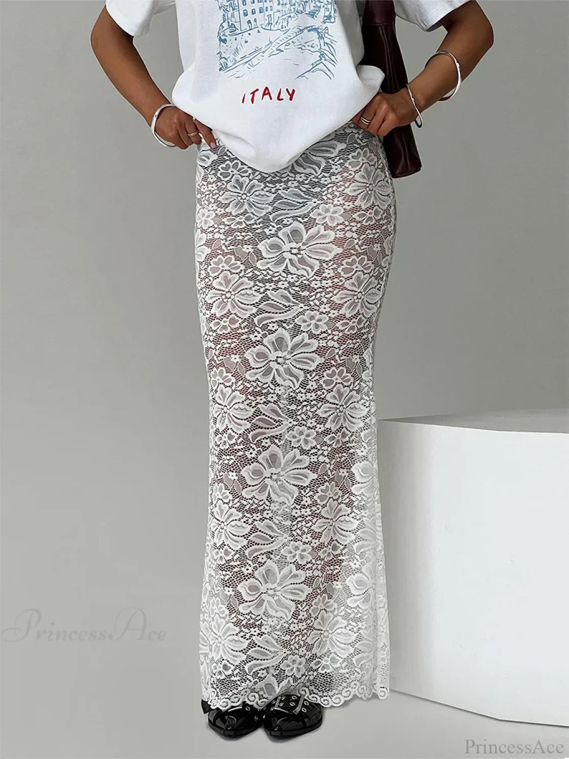 Summer Sheer Lace Floral Long Skirt Y2K Party