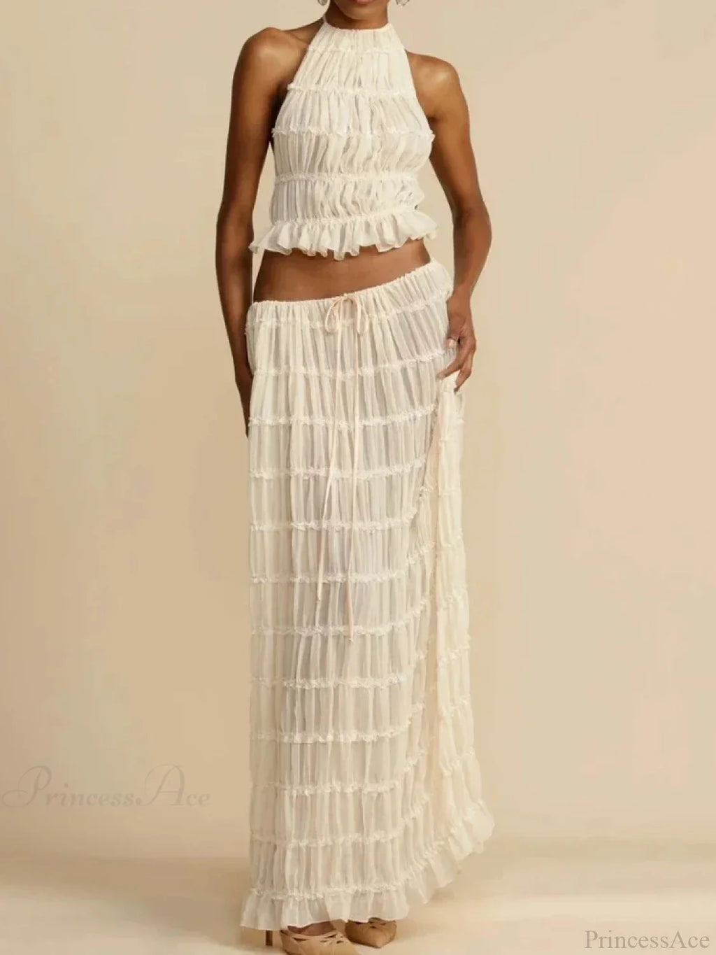 Summer Sleeveless Backless Top High Waist Skirt Beach Party Dress