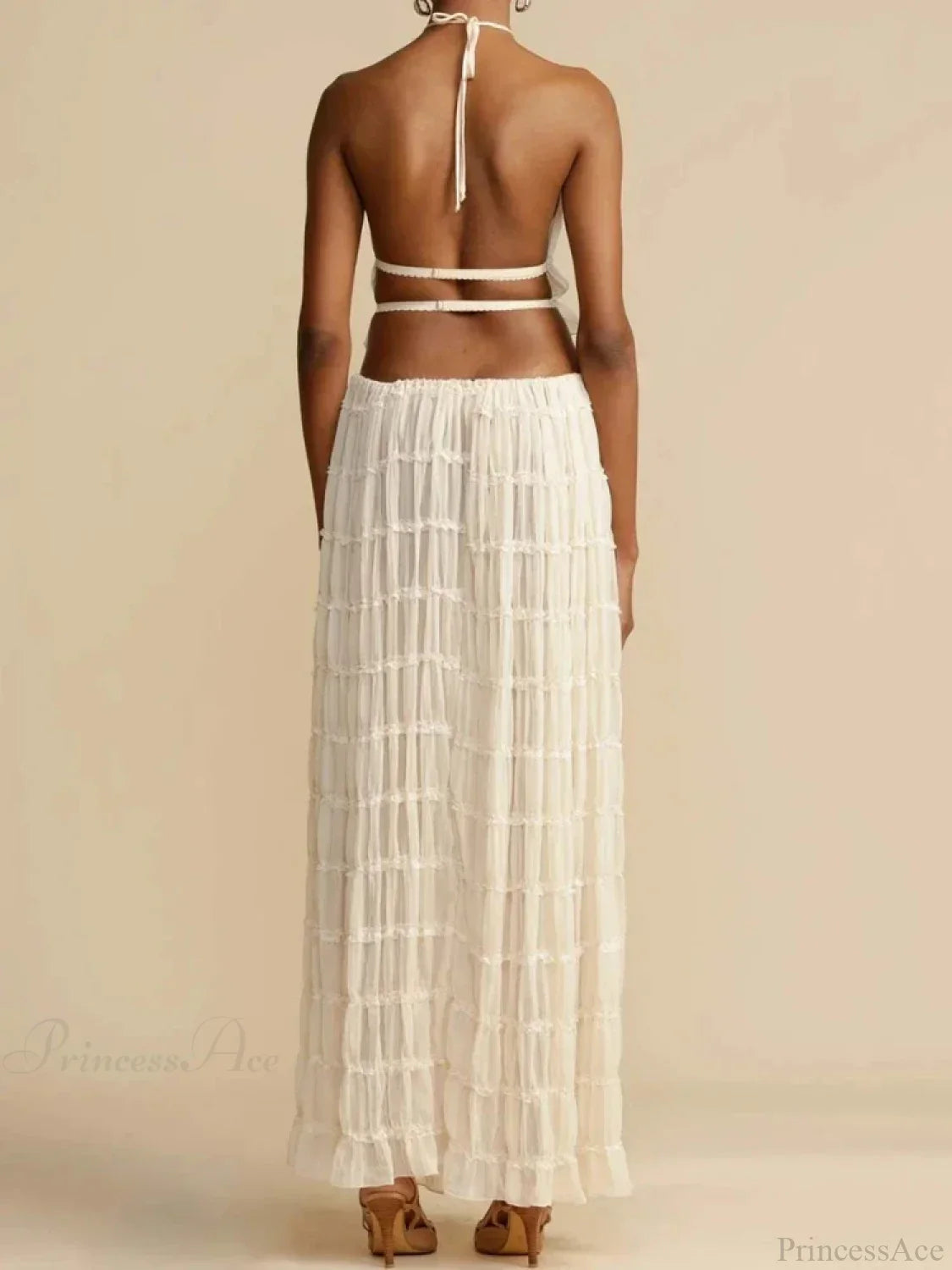 Summer Sleeveless Backless Top High Waist Skirt Beach Party Dress