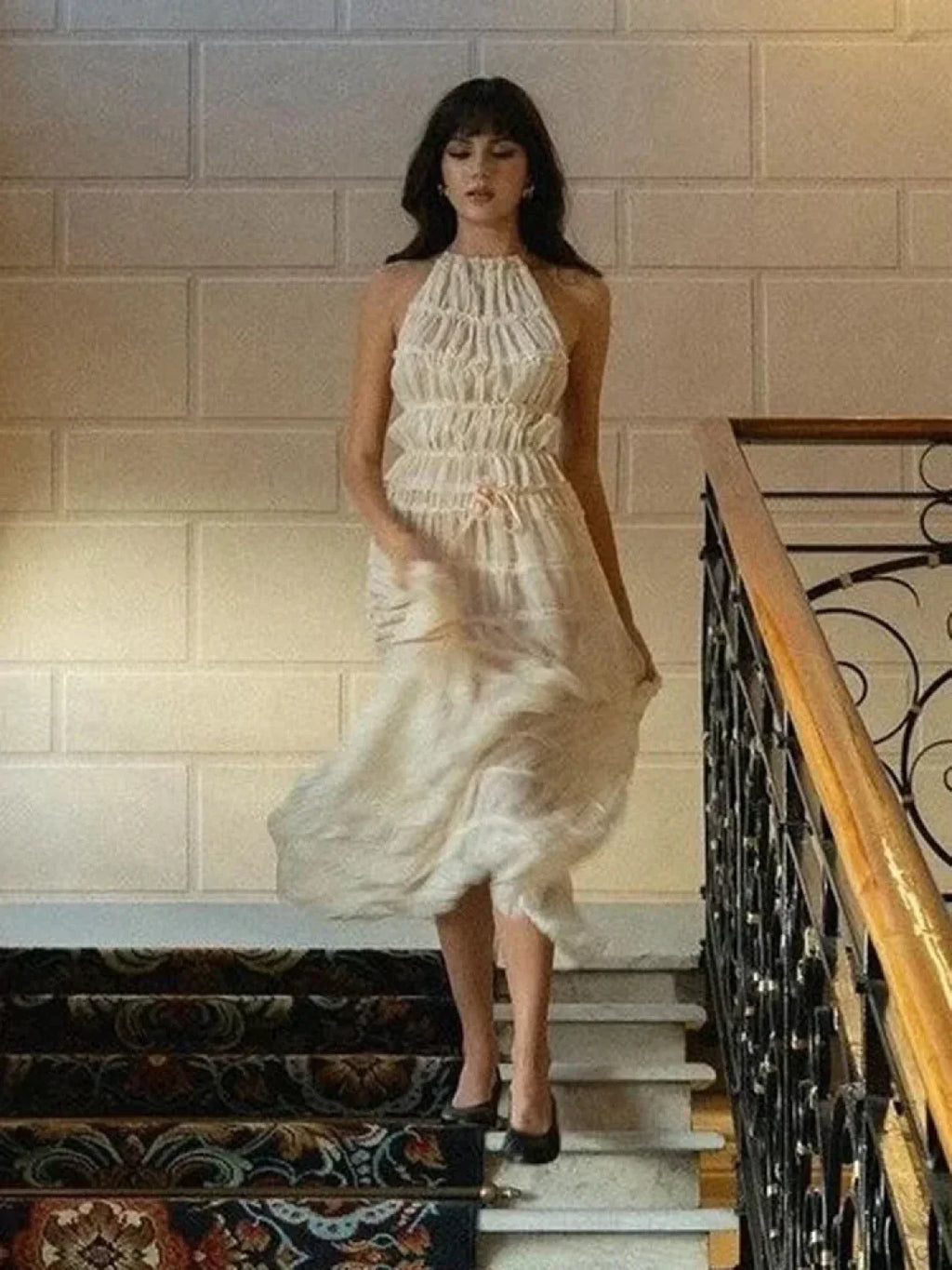 Summer Sleeveless Backless Top High Waist Skirt Beach Party Dress