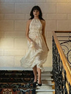Summer Sleeveless Backless Top High Waist Skirt Beach Party Dress