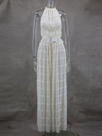 Summer Sleeveless Backless Top High Waist Skirt Beach Party Dress