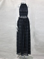 Summer Sleeveless Backless Top High Waist Skirt Beach Party Dress
