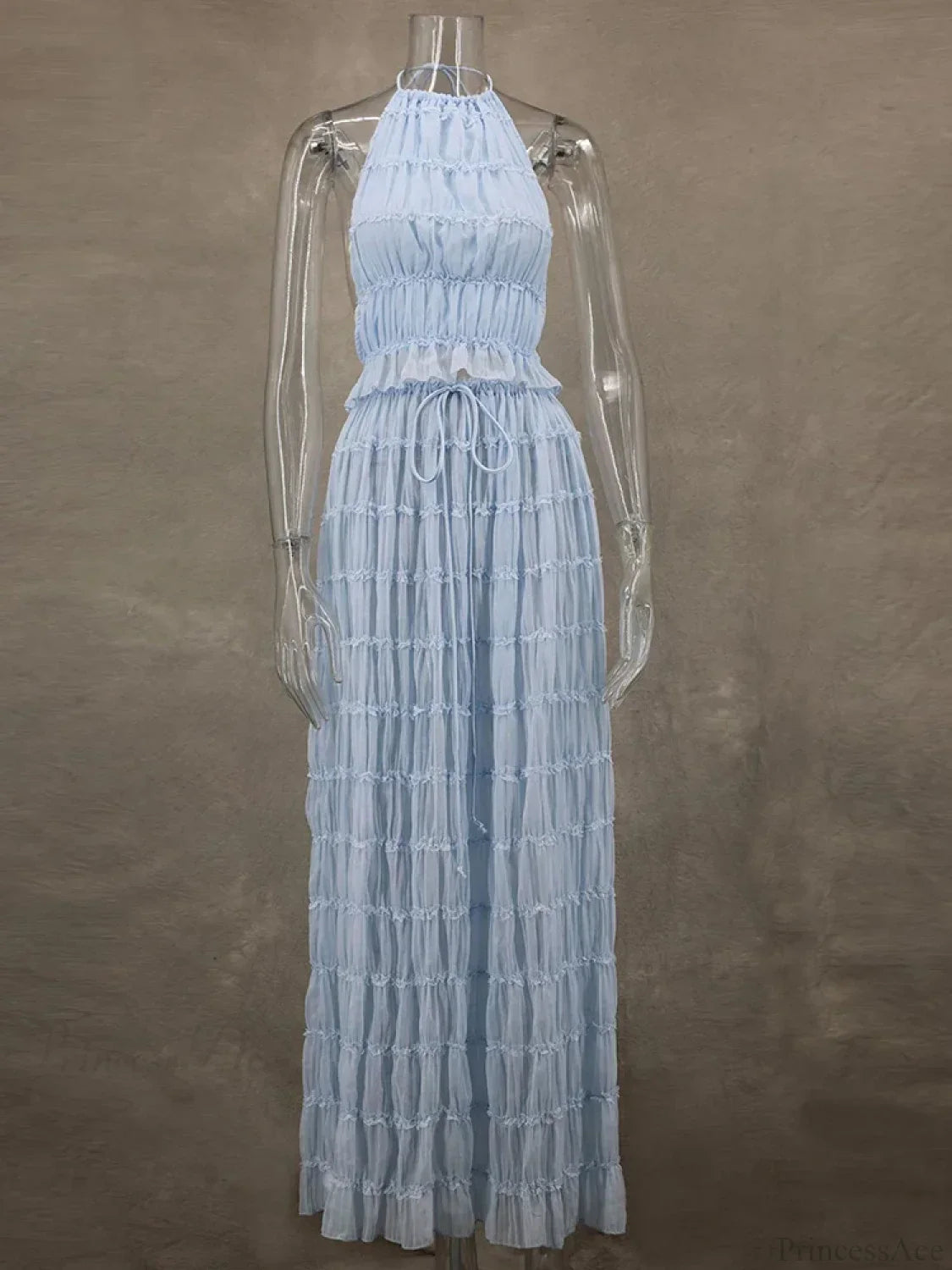 Summer Sleeveless Backless Top High Waist Skirt Beach Party Dress