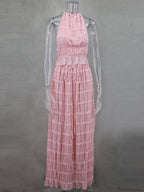Summer Sleeveless Backless Top High Waist Skirt Beach Party Dress