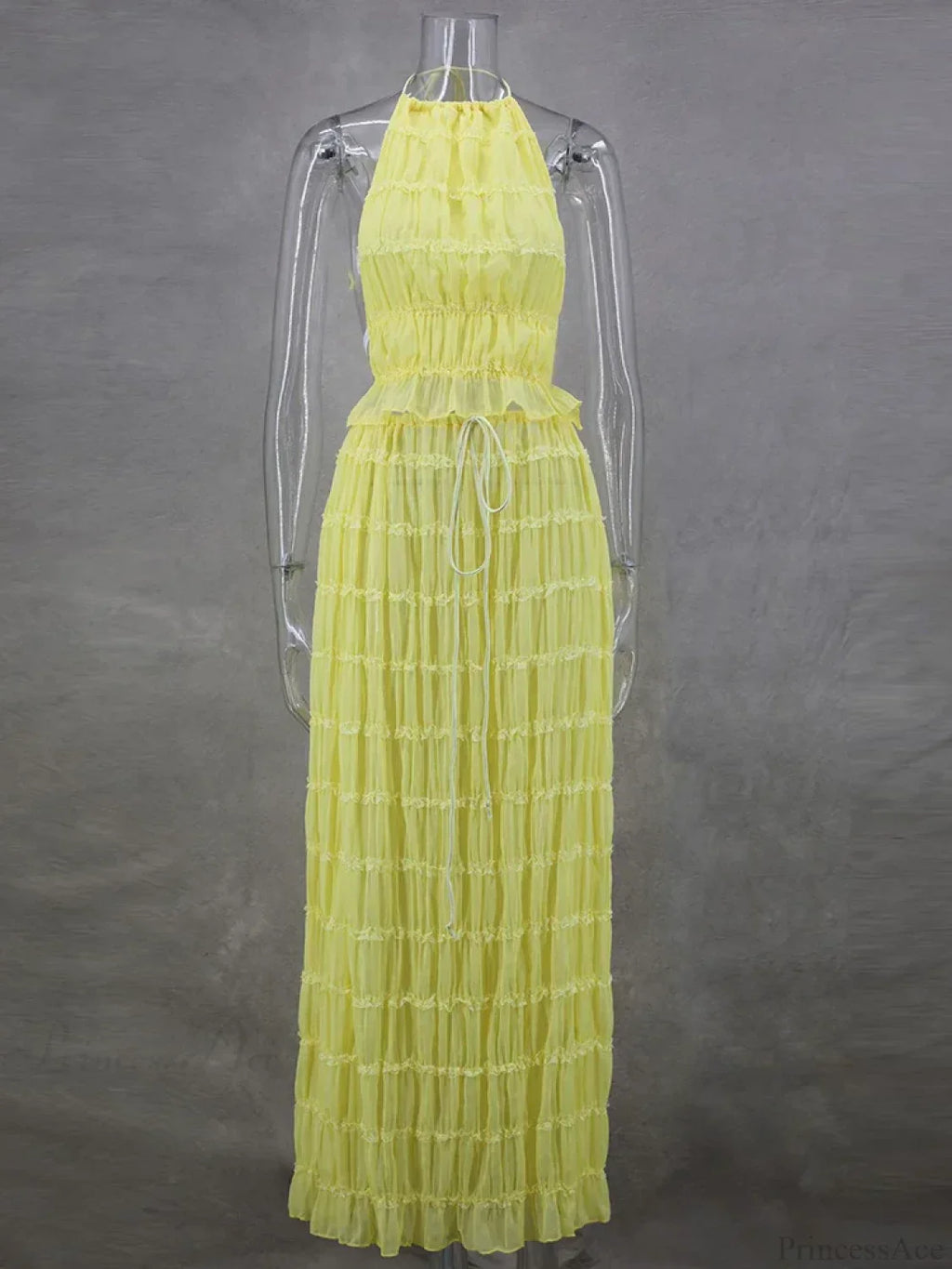 Summer Sleeveless Backless Top High Waist Skirt Beach Party Dress
