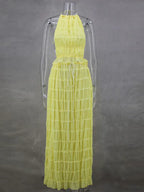 Summer Sleeveless Backless Top High Waist Skirt Beach Party Dress