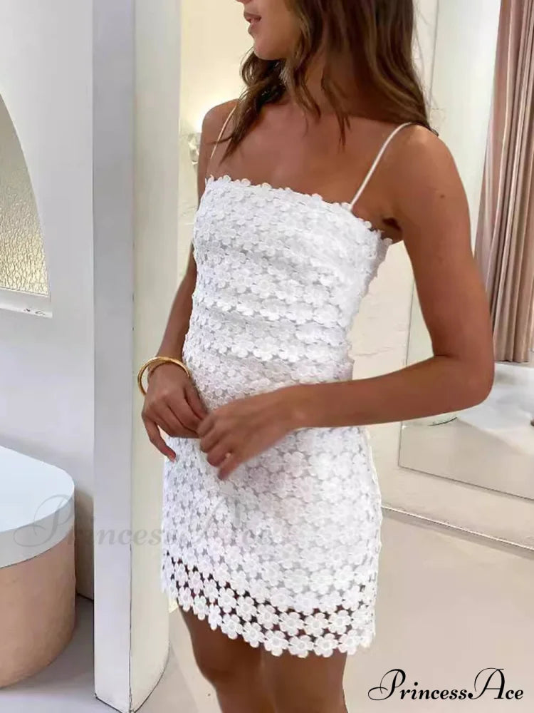 Summer Suspender Charming Lace Hollow Mini Dress