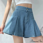Summer Size Denim High Elastic Waist Pleated Mini Large Short