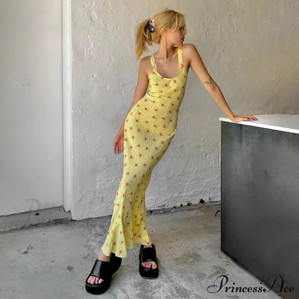 Summer Sleeveless Beach Floral Print Backless Slim Elegant Club Strap Party Bodycon Dress