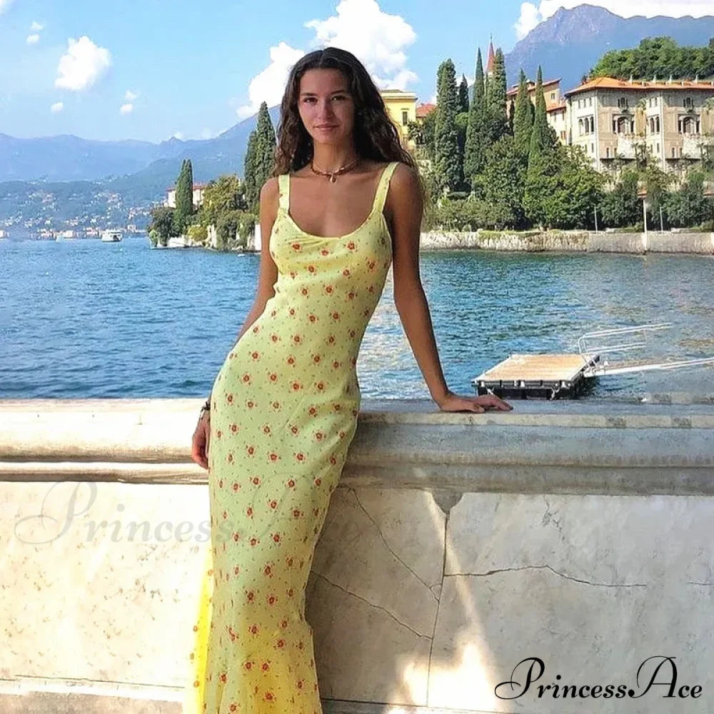 Summer Sleeveless Beach Floral Print Backless Slim Elegant Club Strap Party Bodycon Dress