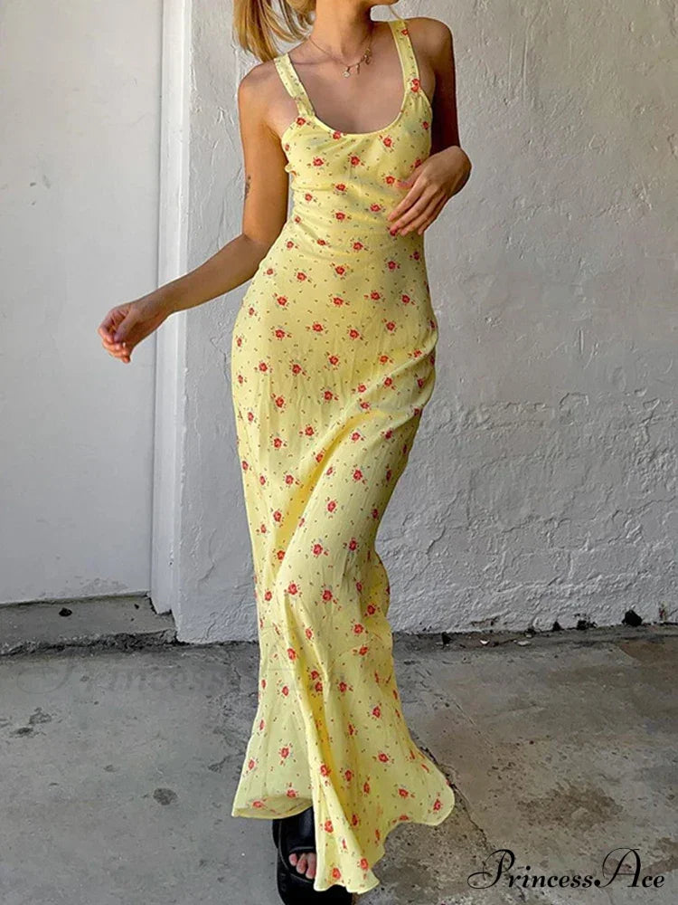 Summer Sleeveless Beach Floral Print Backless Slim Elegant Club Strap Party Bodycon Dress