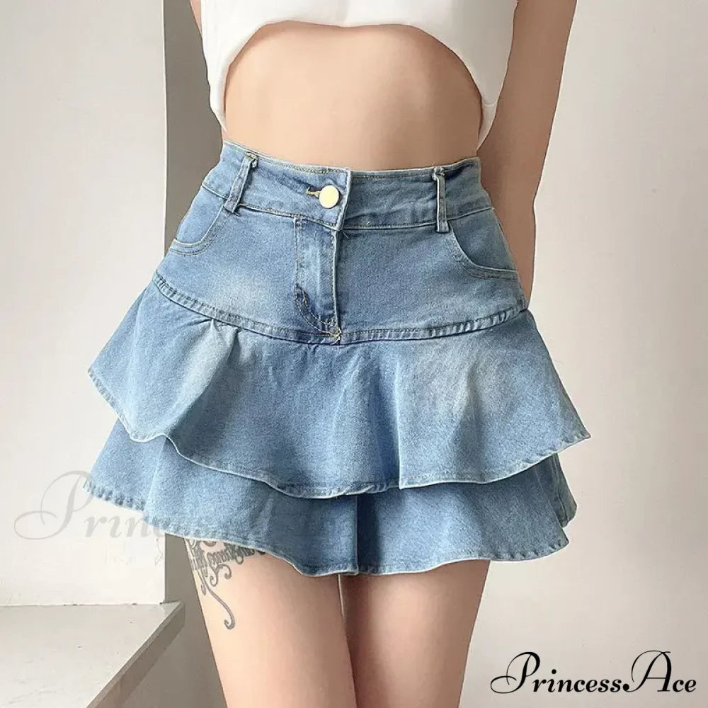 Summer Waist Slim Cute Mini Ruffle Skirt