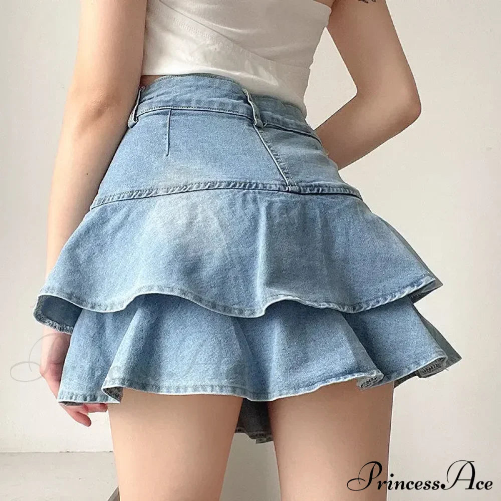 Summer Waist Slim Cute Mini Ruffle Skirt