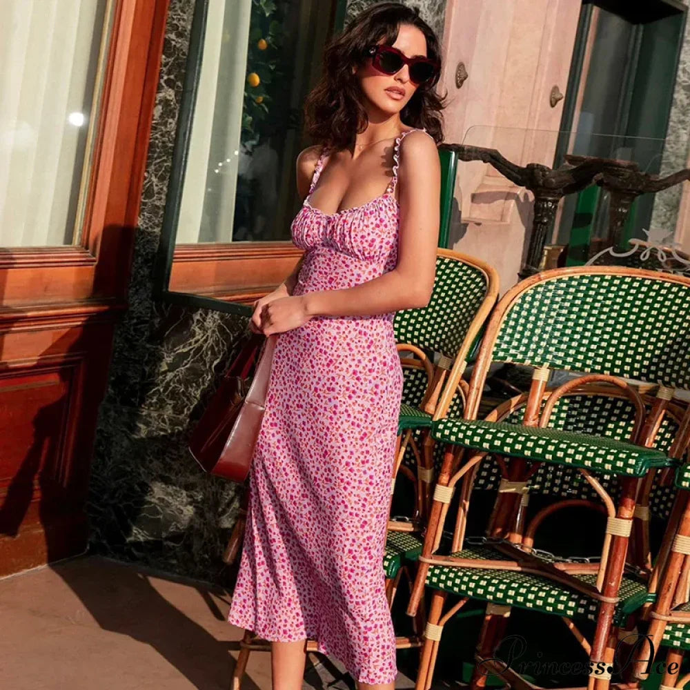 Suspender Split Mini Summer Spaghetti Strap Floral Dress