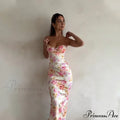 Suspender Split Slimsleeveless Beach Spaghetti Strap Summer Floral Dress