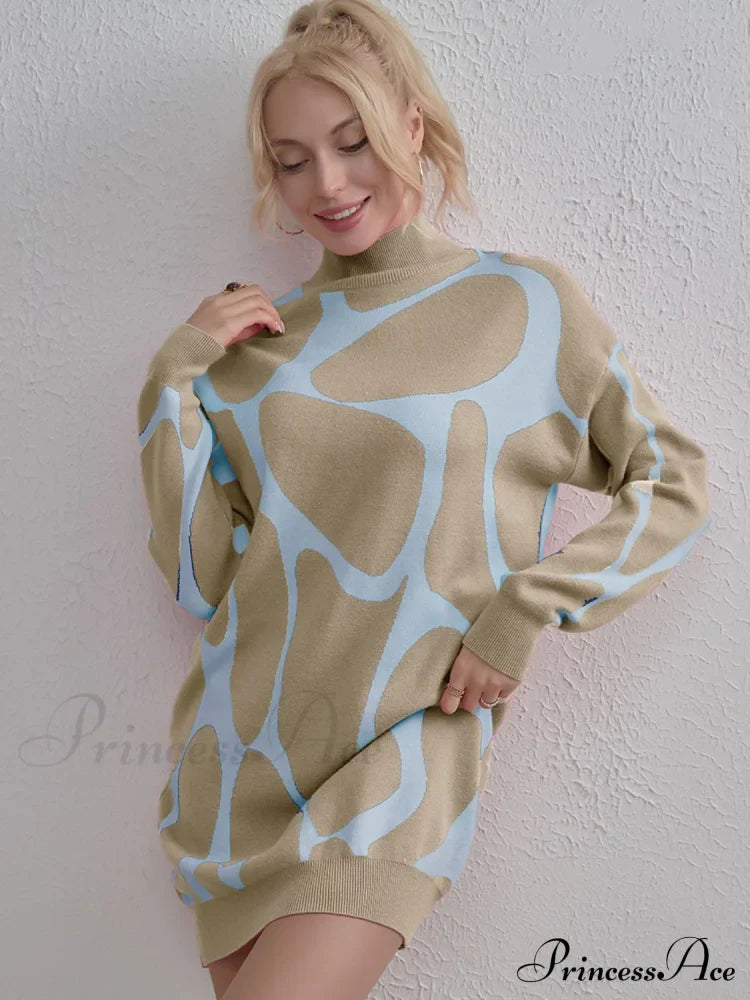 Sweater Gown With Mock Neck Contrast