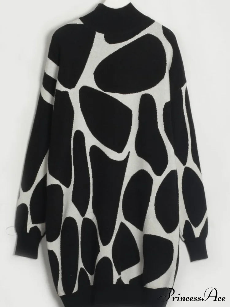 Sweater Gown With Mock Neck Contrast