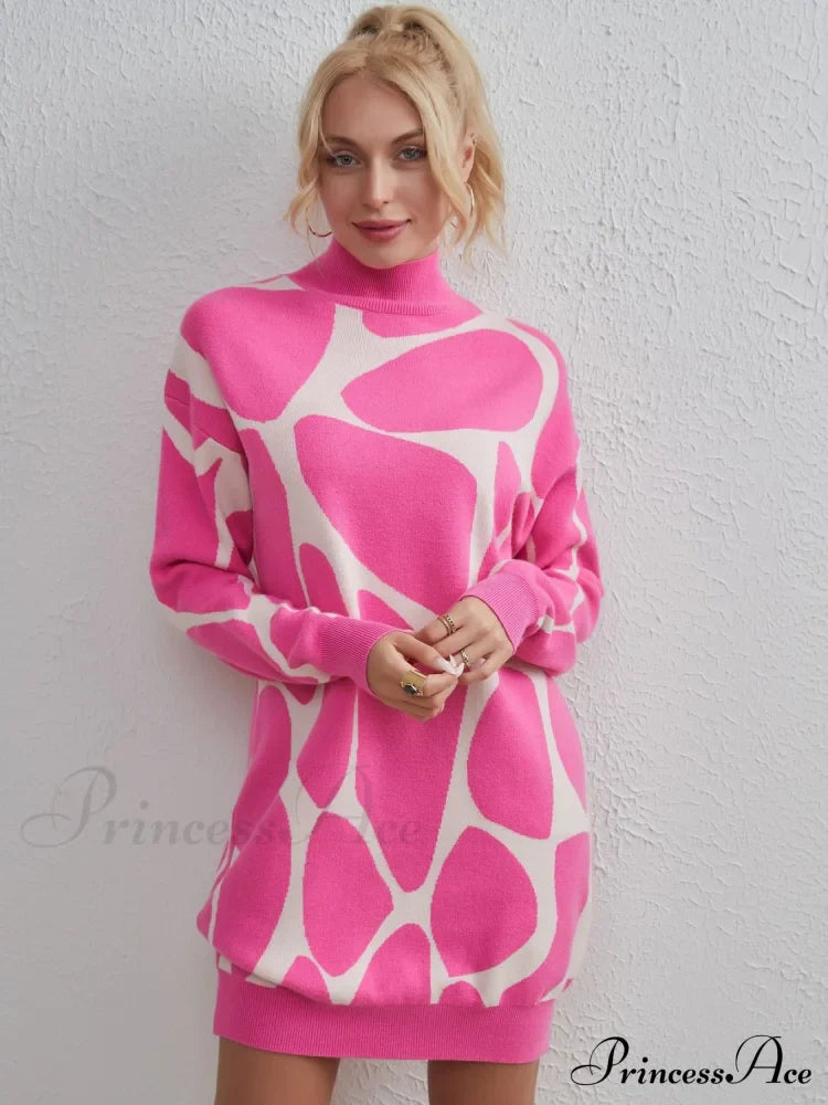 Sweater Gown With Mock Neck Contrast