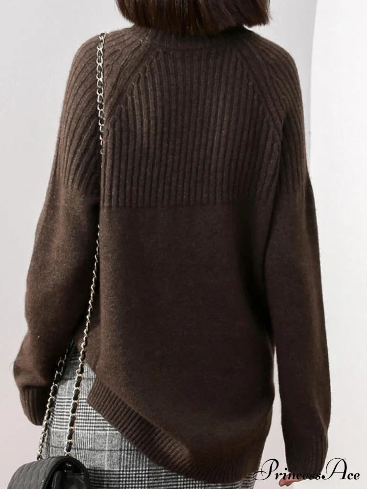 Sweater Autumn/Winter Solid Neckline Color Winter Loose Blouse Pullover High Jumpers