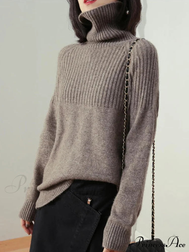 Sweater Autumn/Winter Solid Neckline Color Winter Loose Blouse Pullover High Jumpers